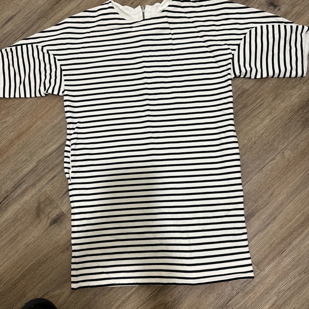 COS Black and White Striped Midi Dress